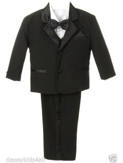 C1 BOY Formal Tuxedo w/Vest bow tie Dress Suit 5-pc Set White size S-XL, 2T-20