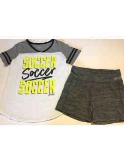 JUSTICE Girls size 12 SOCCER SHIRT YOGA SHORTS OUTFIT EUC