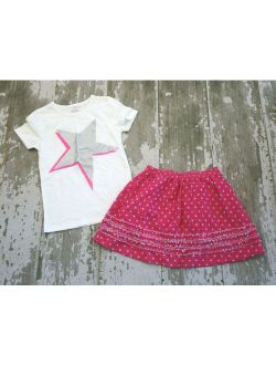 MINI BODEN White Short Sleeve Pink Silver Star Graphic shirt Lands End Skirt Set