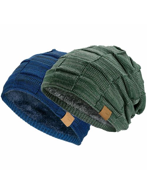 Vgogfly Slouchy Beanie for Men Winter Hats for Guys Cool Beanies Mens Lined Knit Warm Thick Skully Stocking Binie Hat