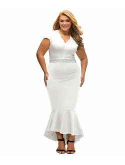 LALAGEN Women's Short Sleeve Rhinestone Plus Size Long Cocktail Evening Dress