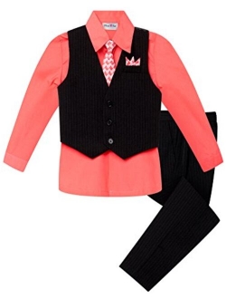 OLIVIA KOO Baby and Big Boy's 4 Piece Pinstripe Vest Suit Set (Size S to 20)