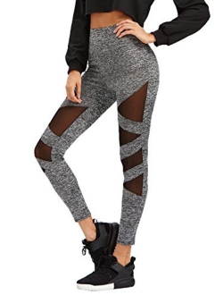 Women's Mesh Panel Side High Waist Leggings Skinny Workout Yoga Pants