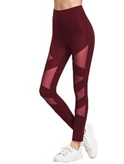 Women's Mesh Panel Side High Waist Leggings Skinny Workout Yoga Pants