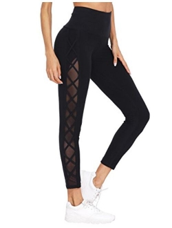 Women's Mesh Panel Side High Waist Leggings Skinny Workout Yoga Pants