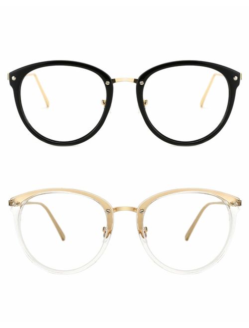 TIJN Vintage Round Metal Optical Eyewear Non-prescription Eyeglasses Frame for Women