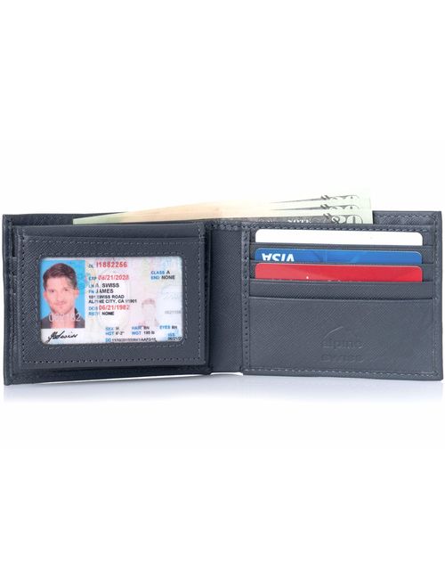 Alpine Swiss Mens Leather Bifold Wallet Removable Flip Up ID Window