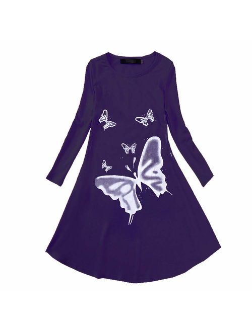 FTSUCQ Girls Lovely Butterflies Print Dress