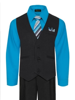 Rafael Boy's 5-Piece Vest and Pant Set with Shirt, Tie and Hanky - Many Colors