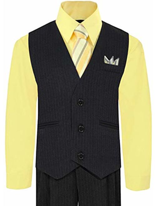 Rafael Boy's 5-Piece Vest and Pant Set with Shirt, Tie and Hanky - Many Colors