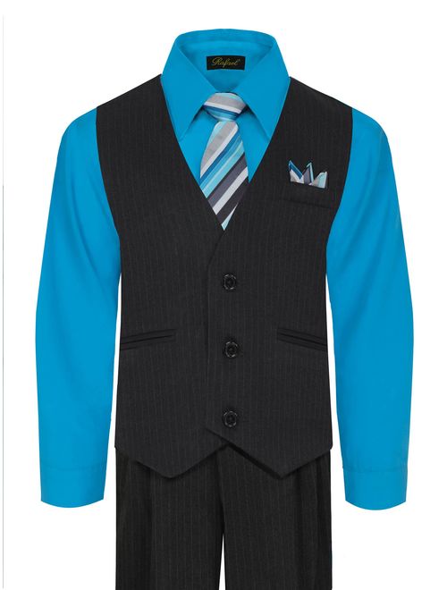 Rafael Boy's 5-Piece Vest and Pant Set with Shirt, Tie and Hanky - Many Colors