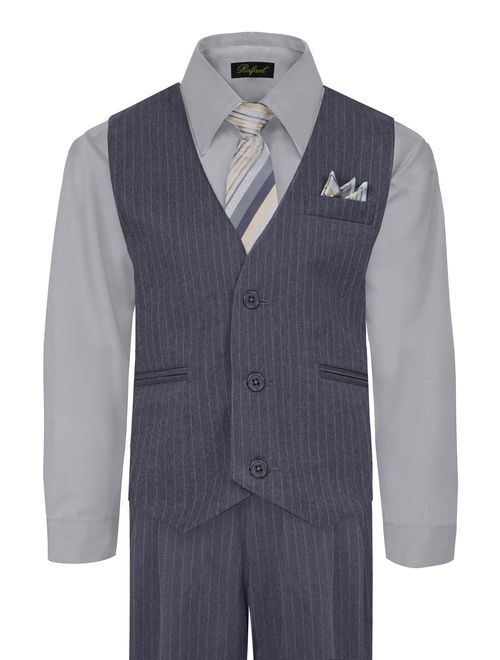 Rafael Boy's 5-Piece Vest and Pant Set with Shirt, Tie and Hanky - Many Colors