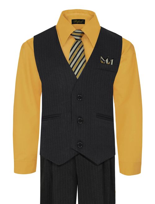 Rafael Boy's 5-Piece Vest and Pant Set with Shirt, Tie and Hanky - Many Colors