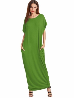 Women's Short Sleeve Casual Loose Long Maxi Dress with Pockets