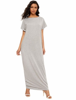 Women's Short Sleeve Casual Loose Long Maxi Dress with Pockets