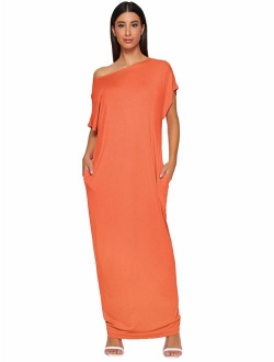 Women's Short Sleeve Casual Loose Long Maxi Dress with Pockets