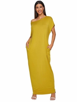 Women's Short Sleeve Casual Loose Long Maxi Dress with Pockets