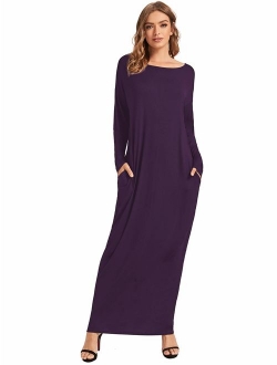 Women's Short Sleeve Casual Loose Long Maxi Dress with Pockets