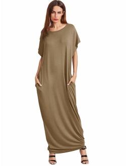 Women's Short Sleeve Casual Loose Long Maxi Dress with Pockets