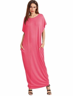 Women's Short Sleeve Casual Loose Long Maxi Dress with Pockets