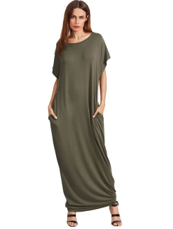 Women's Short Sleeve Casual Loose Long Maxi Dress with Pockets