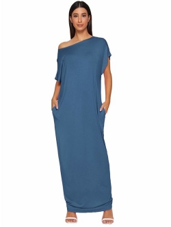 Women's Short Sleeve Casual Loose Long Maxi Dress with Pockets