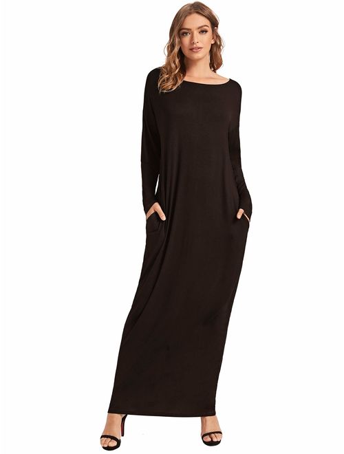 Verdusa Women's Short Sleeve Casual Loose Long Maxi Dress with Pockets