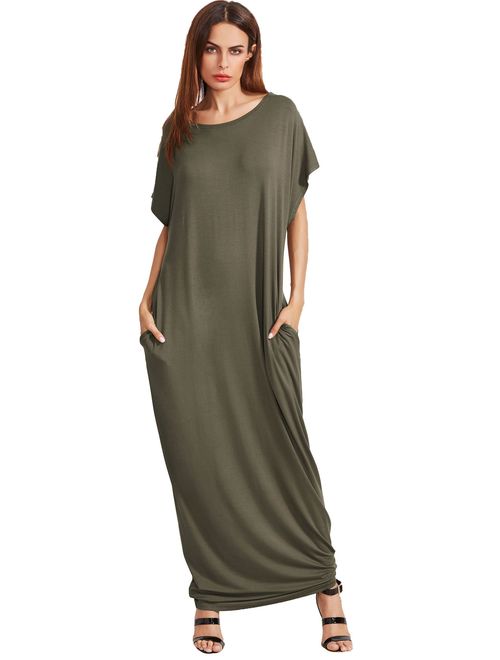 Verdusa Women's Short Sleeve Casual Loose Long Maxi Dress with Pockets