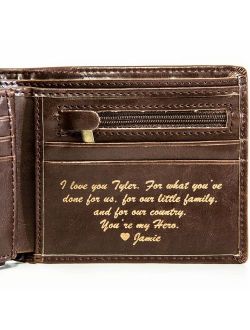 Personalized Mens Wallet - Leather Wallet, The Perfect Mens Gift, Boyfriend Gift, Father's Day Gift or Groomsmen Gift - Personalized Gifts for Men: a Bifold wallet with I