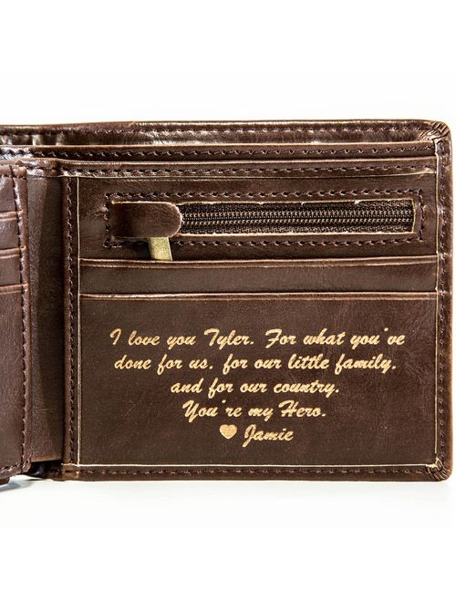 Personalized Mens Wallet - Leather Wallet, The Perfect Mens Gift, Boyfriend Gift, Father's Day Gift or Groomsmen Gift - Personalized Gifts for Men: a Bifold wallet with I