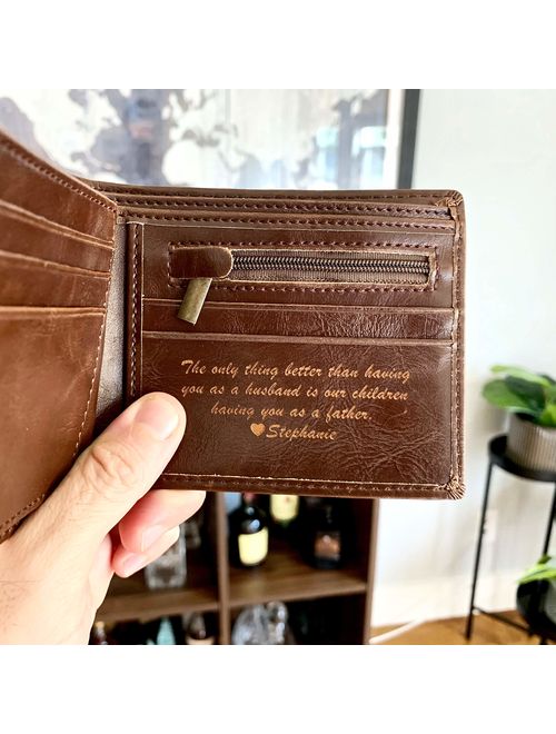 Personalized Mens Wallet - Leather Wallet, The Perfect Mens Gift, Boyfriend Gift, Father's Day Gift or Groomsmen Gift - Personalized Gifts for Men: a Bifold wallet with I