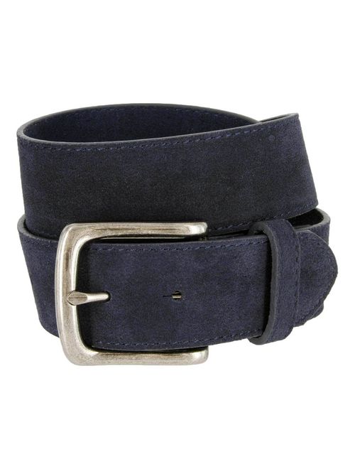 Rounded Edge Heel Bar Buckle Casual Jean Suede Leather Belt 1 1/2" Wide