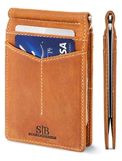 SERMAN BRANDS RFID Blocking Wallet Slim Bifold - Genuine Leather Minimalist Front Pocket Wallets for Men with Money Clip