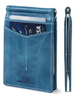 SERMAN BRANDS RFID Blocking Wallet Slim Bifold - Genuine Leather Minimalist Front Pocket Wallets for Men with Money Clip