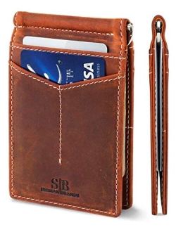 SERMAN BRANDS RFID Blocking Wallet Slim Bifold - Genuine Leather Minimalist Front Pocket Wallets for Men with Money Clip