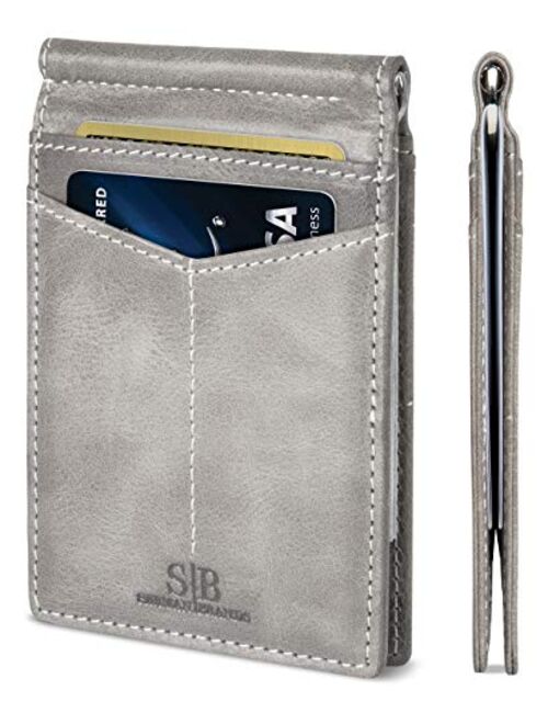 SERMAN BRANDS RFID Blocking Wallet Slim Bifold - Genuine Leather Minimalist Front Pocket Wallets for Men with Money Clip