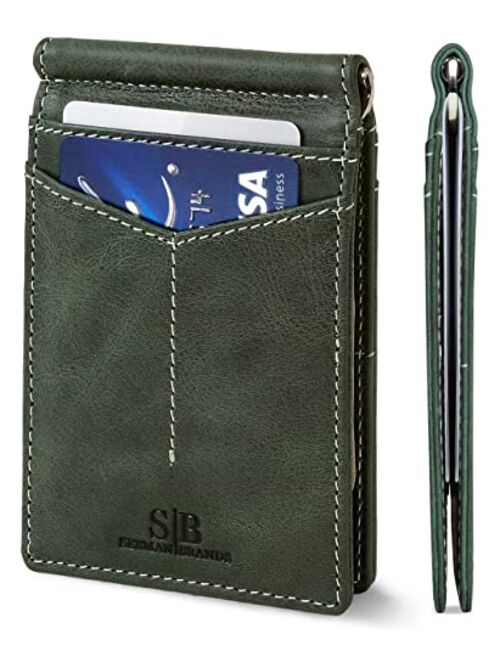 SERMAN BRANDS RFID Blocking Wallet Slim Bifold - Genuine Leather Minimalist Front Pocket Wallets for Men with Money Clip