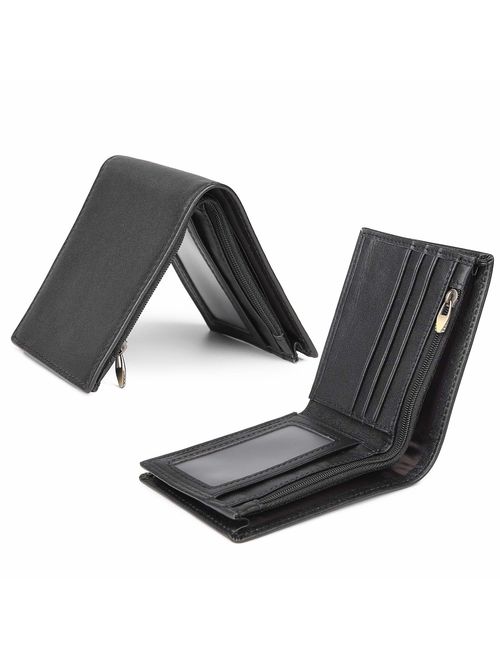 Polare Men's RFID Blocking Cowboy Genuine Natural Crazy Horse Leather Bifold Wallet