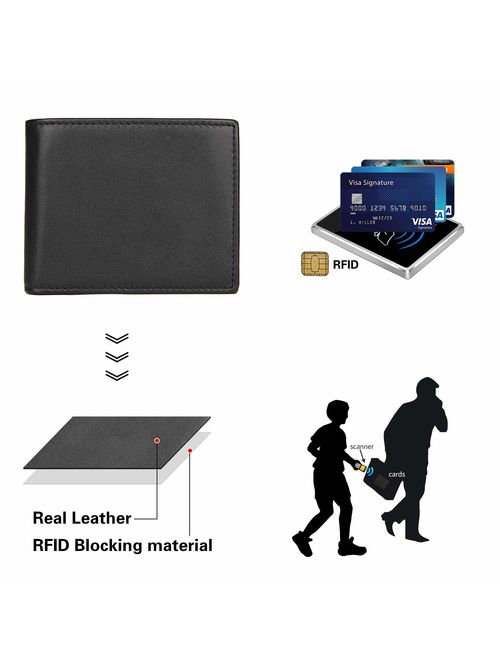 Polare Men's RFID Blocking Cowboy Genuine Natural Crazy Horse Leather Bifold Wallet