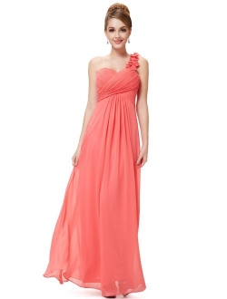 Flower One Shoulder Empire Waist Floor Length Bridesmaids Dress 09768