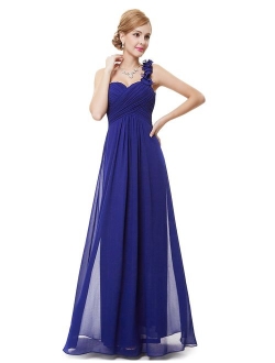 Flower One Shoulder Empire Waist Floor Length Bridesmaids Dress 09768