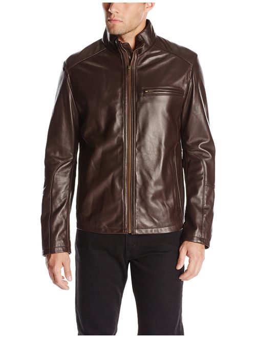 Cole Haan Men's Smooth Leather Moto Jacket