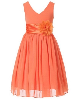 Bow Dream Junior Bridesmaids V-Neckline Chiffon Flower Girl Dress