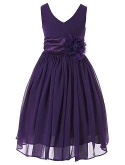 Bow Dream Junior Bridesmaids V-Neckline Chiffon Flower Girl Dress