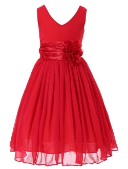 Bow Dream Junior Bridesmaids V-Neckline Chiffon Flower Girl Dress