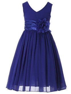 Bow Dream Junior Bridesmaids V-Neckline Chiffon Flower Girl Dress