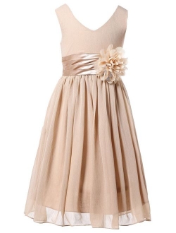 Bow Dream Junior Bridesmaids V-Neckline Chiffon Flower Girl Dress