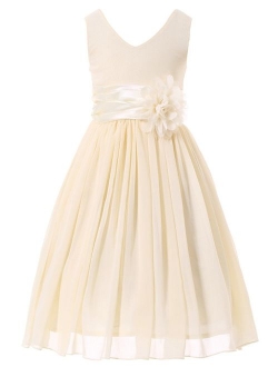 Bow Dream Junior Bridesmaids V-Neckline Chiffon Flower Girl Dress