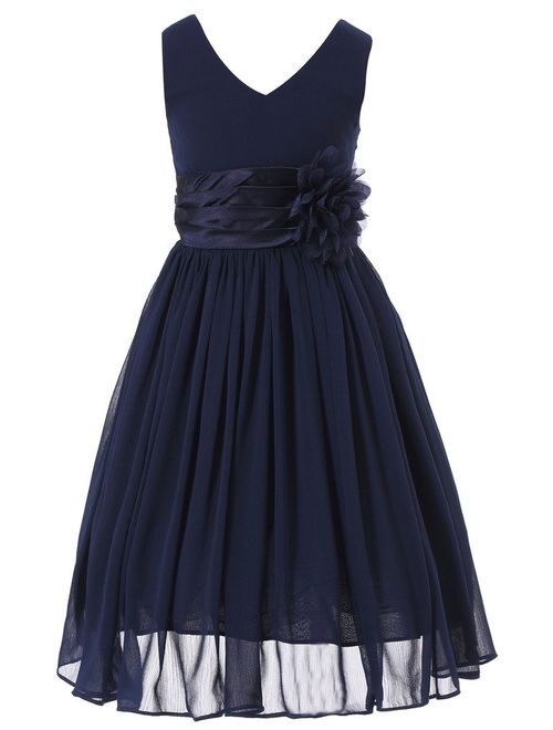 Bow Dream Junior Bridesmaids V-Neckline Chiffon Flower Girl Dress