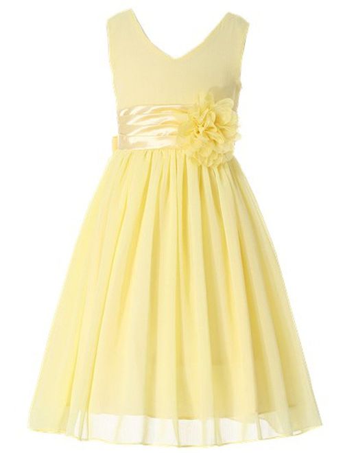 Bow Dream Junior Bridesmaids V-Neckline Chiffon Flower Girl Dress